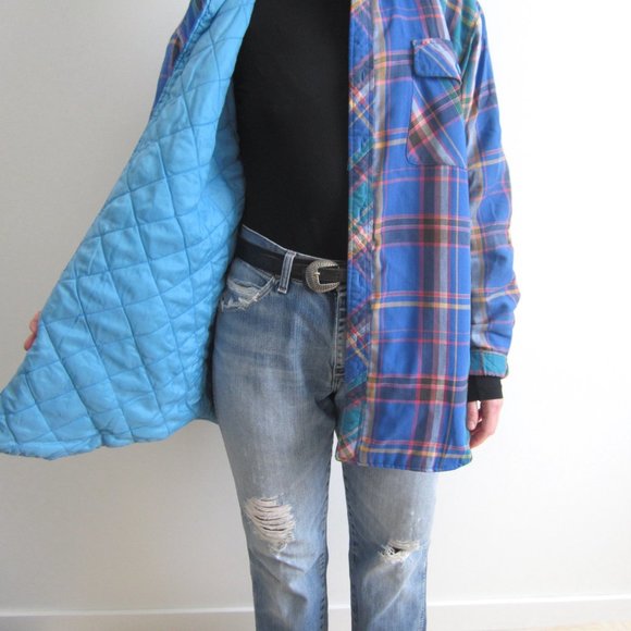 (SOLD) Blue, turquoise quilted plaid jacket - Picture 2 of 4